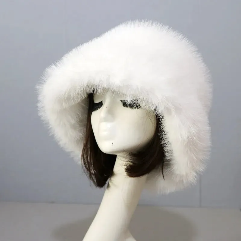 Trendy Winter Warm Faux Fur Bucket Hat