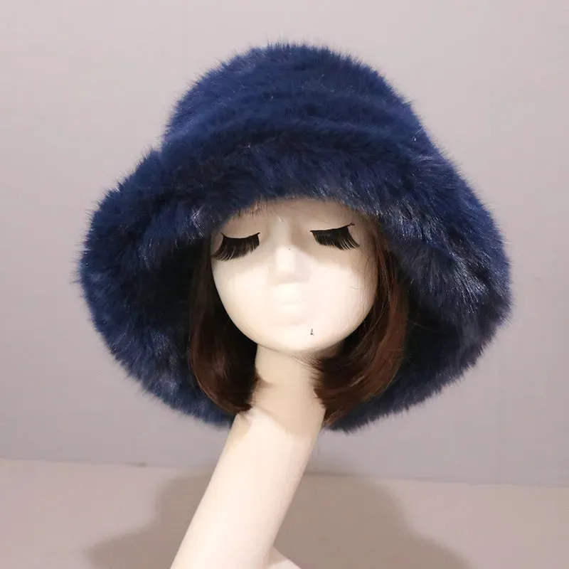 Trendy Winter Warm Faux Fur Bucket Hat