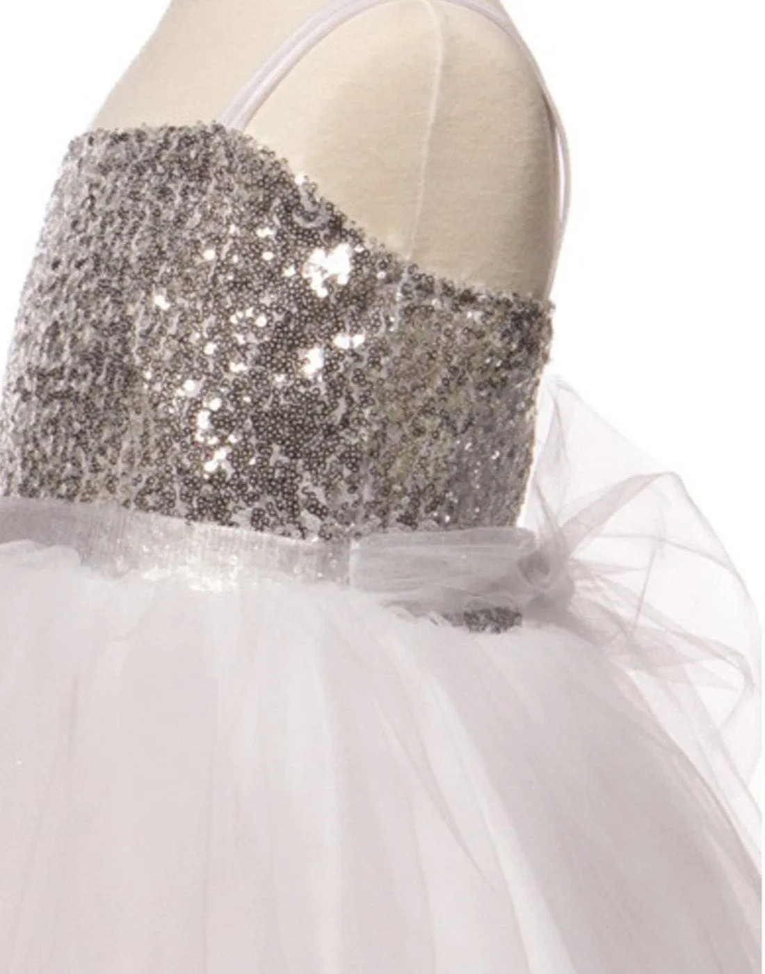 Twinkling Sequined Bodice and Tulle Overlay Skirt Dress - Silver