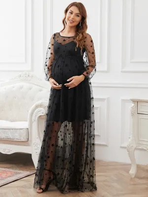 V-Neck Tulle Double Skirt Floor-Length Maternity Dress