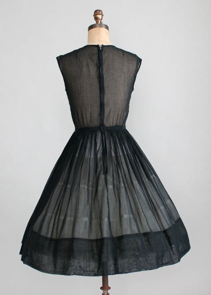 Vintage 1950s Sheer Black Soutache Dress