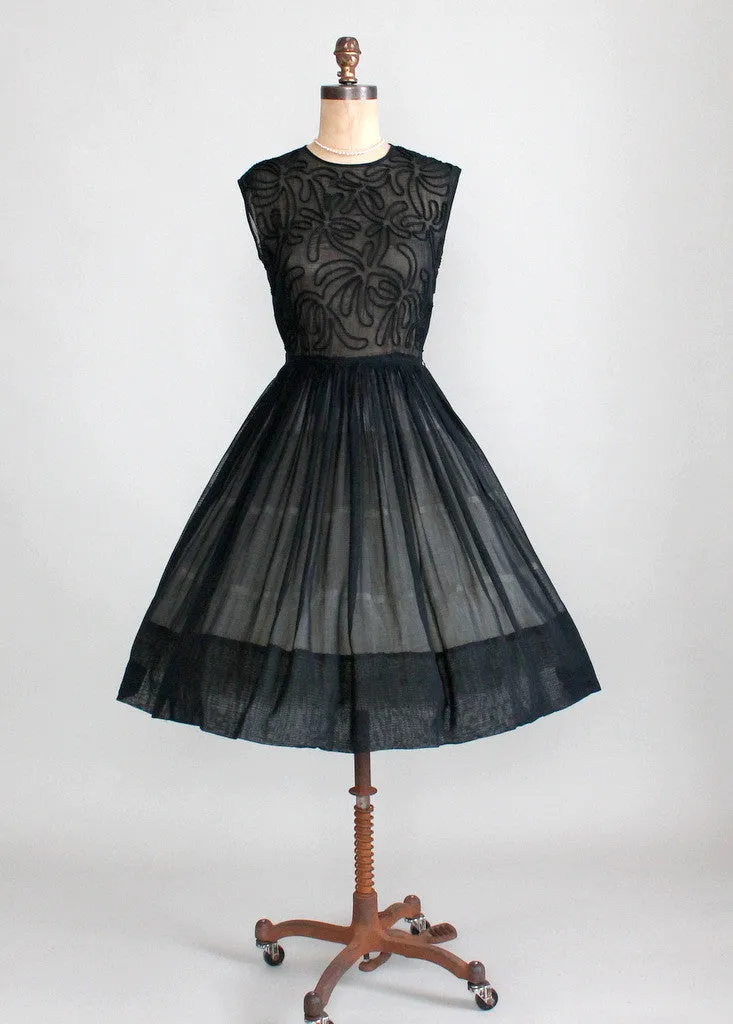 Vintage 1950s Sheer Black Soutache Dress