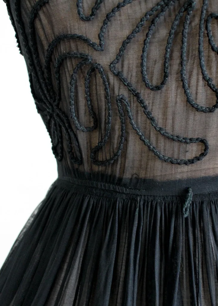 Vintage 1950s Sheer Black Soutache Dress