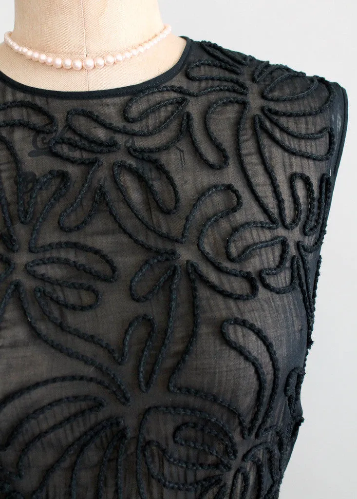 Vintage 1950s Sheer Black Soutache Dress