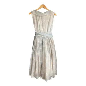 Vintage Pale Blue And Cream Sleeveless Dress UK Size 8