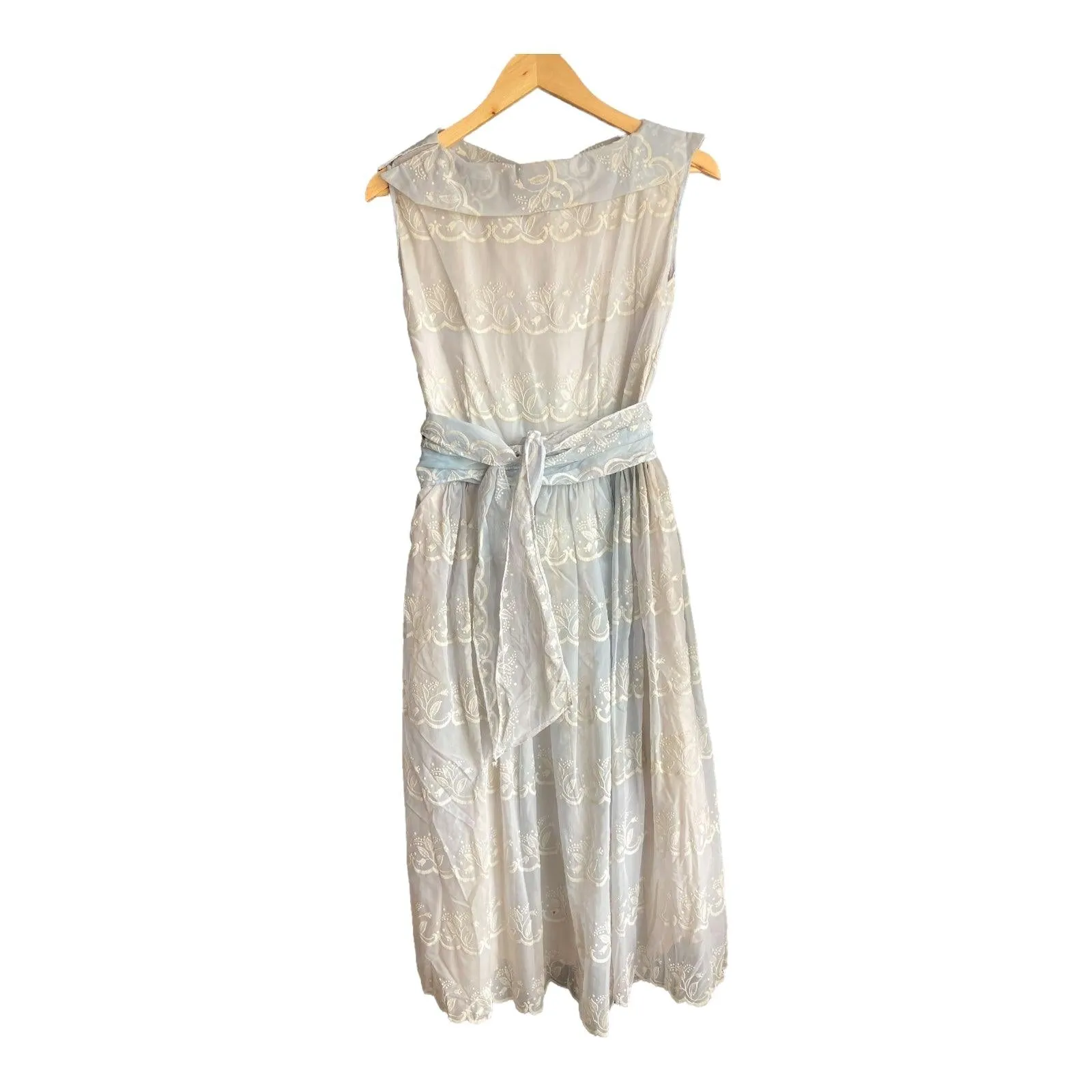 Vintage Pale Blue And Cream Sleeveless Dress UK Size 8