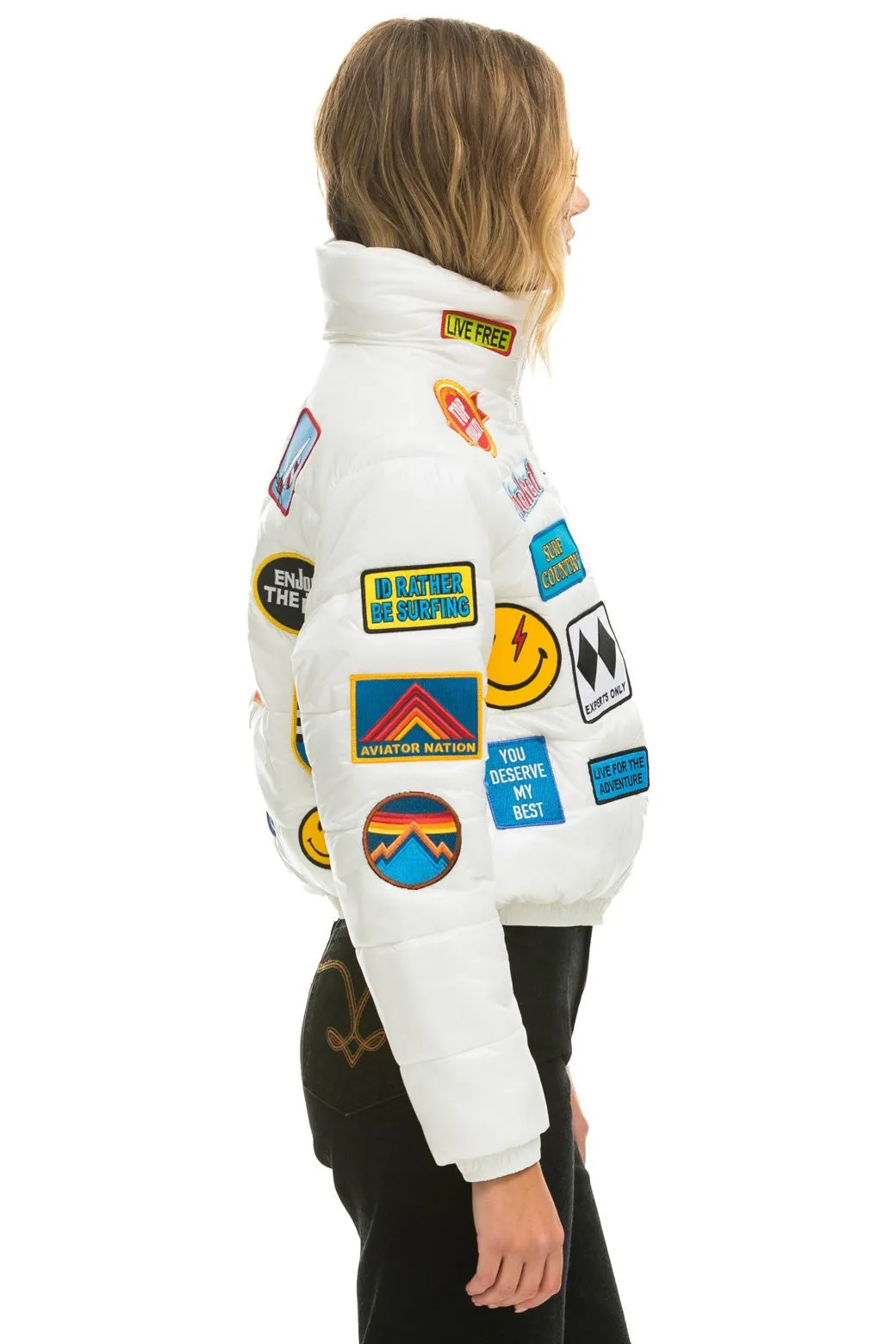 VINTAGE PATCH APRES PUFFER JACKET - WHITE GLOSSY