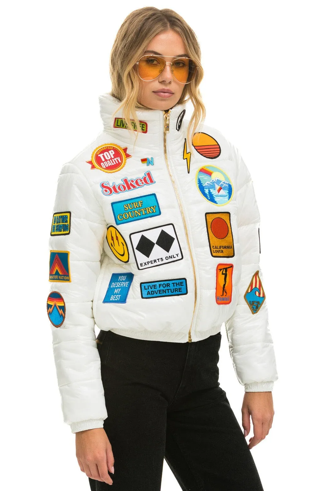 VINTAGE PATCH APRES PUFFER JACKET - WHITE GLOSSY