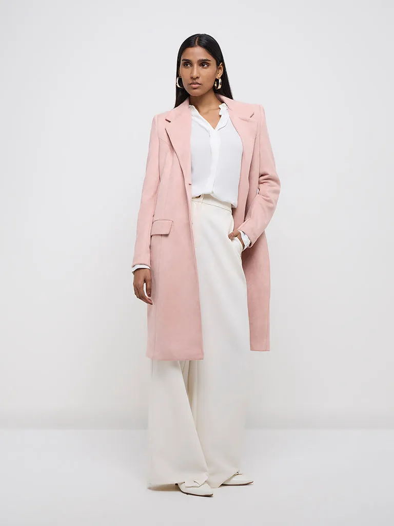 Wardrobe Dusty Pink Faux-Suede Long Coat