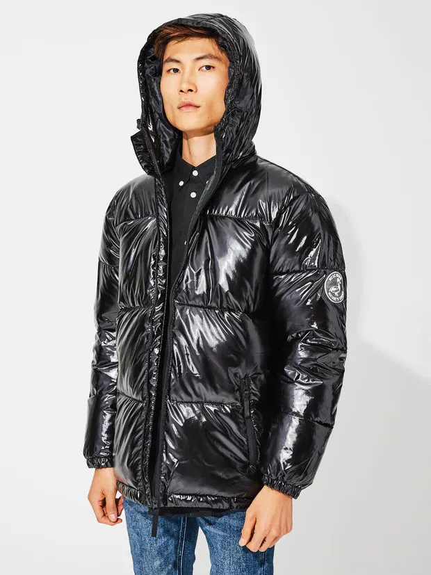 WESC: BLACK HOODED PUFFER JACKET