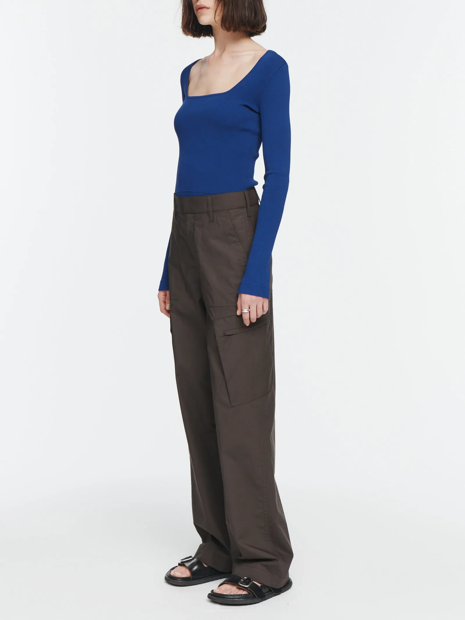 Wide Leg Cargo Pants in Chocolate Brown