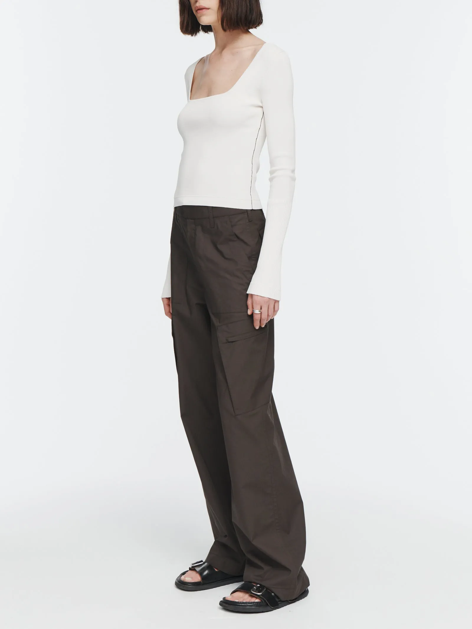 Wide Leg Cargo Pants in Chocolate Brown