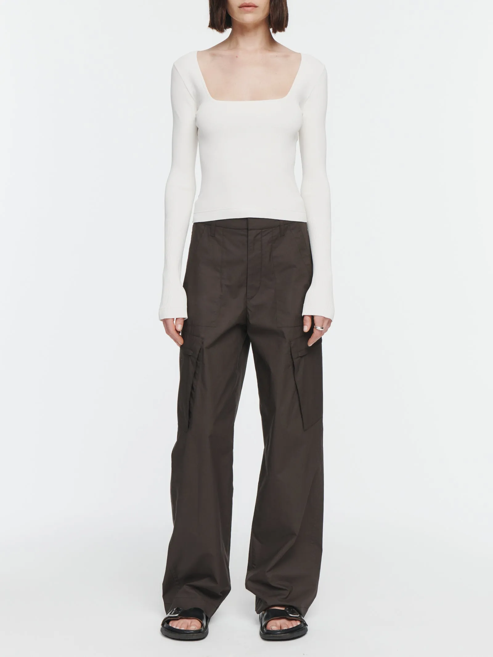 Wide Leg Cargo Pants in Chocolate Brown