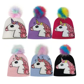 Winter Unicorn Hat for Girls with Pom Pom Detail - Ayla Kids (Pack of 6)