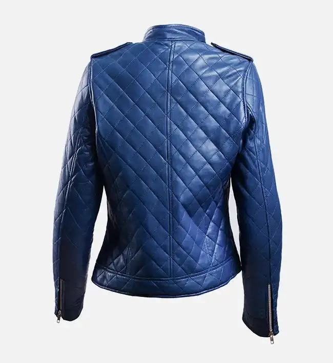 Women’s Blue Leather Puffer Jacket