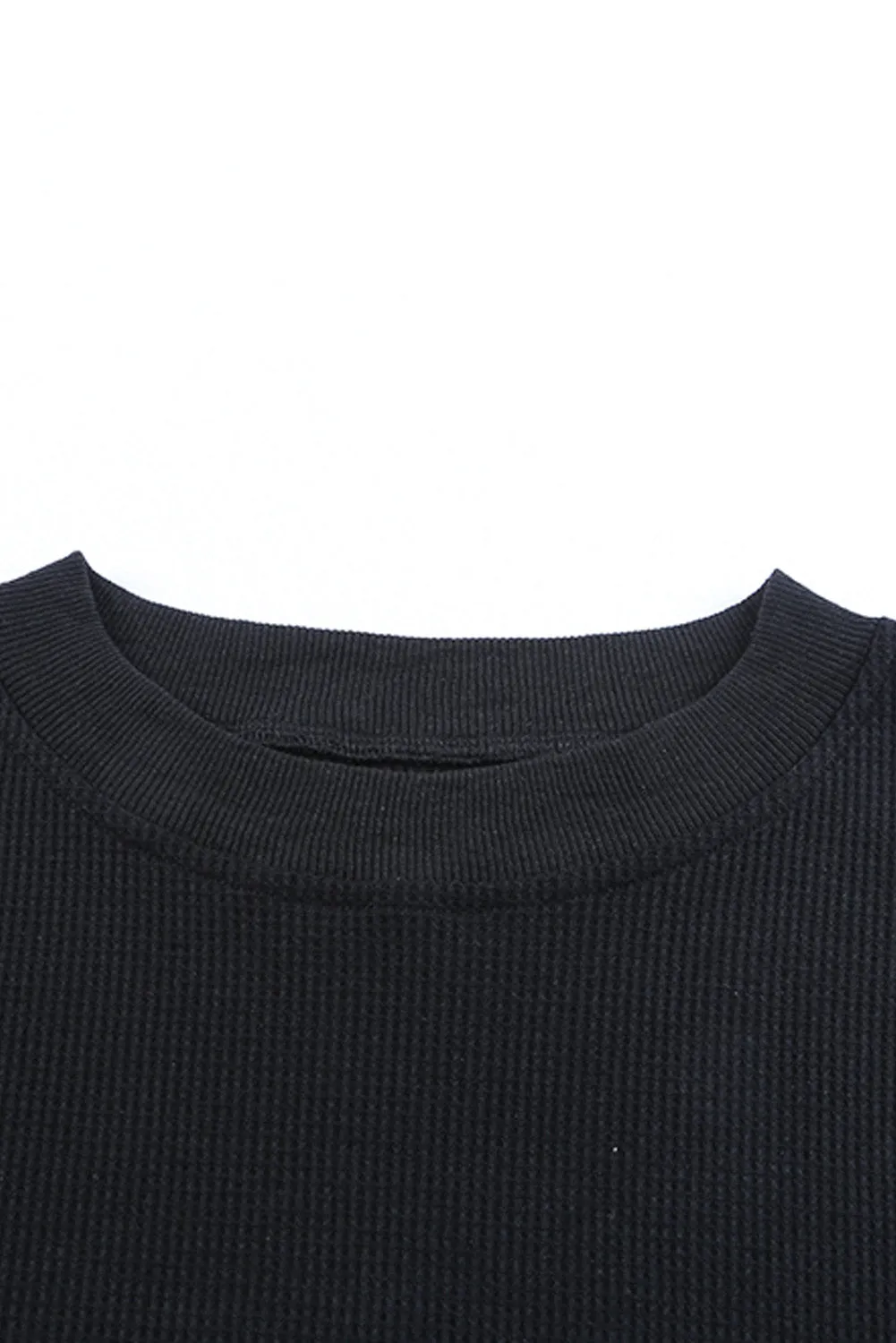 Women's Crew Neck Ribbed Trim Waffle Knit Top