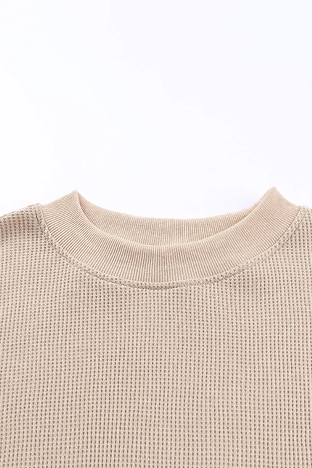 Women's Crew Neck Ribbed Trim Waffle Knit Top