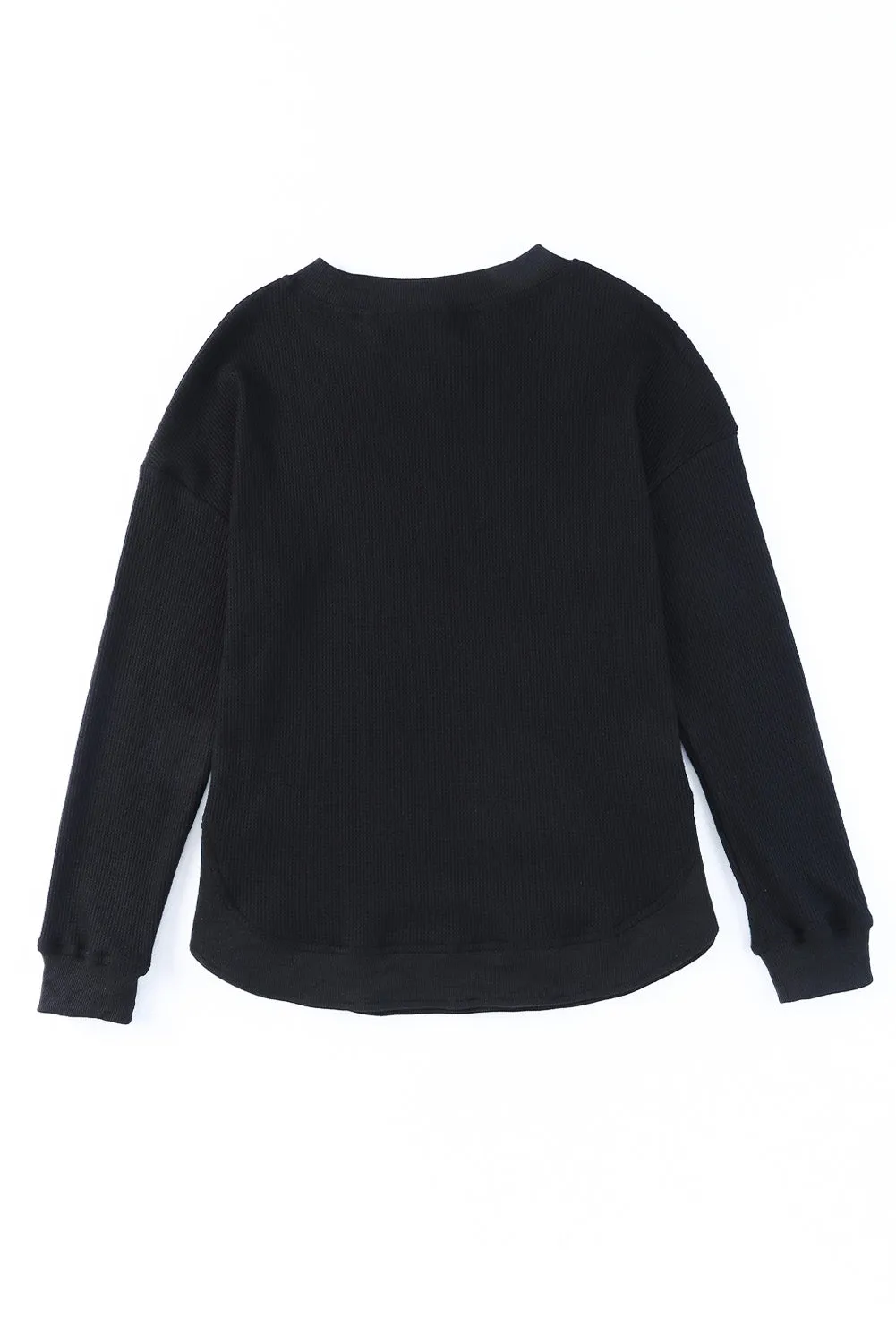 Women's Crew Neck Ribbed Trim Waffle Knit Top