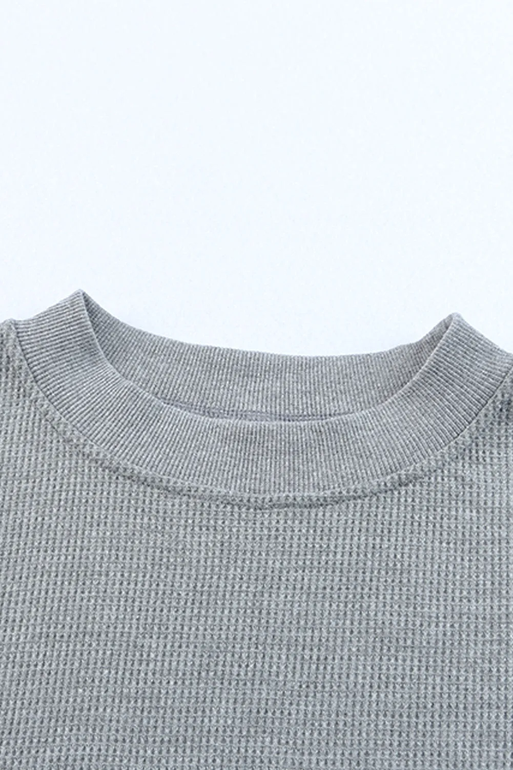 Women's Crew Neck Ribbed Trim Waffle Knit Top