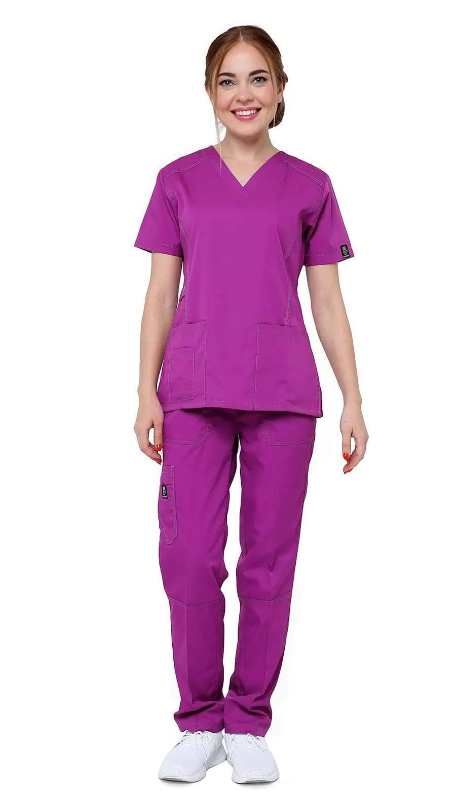 Women's Designer Slim Fit Contrast Medical Scrubs - Style 804