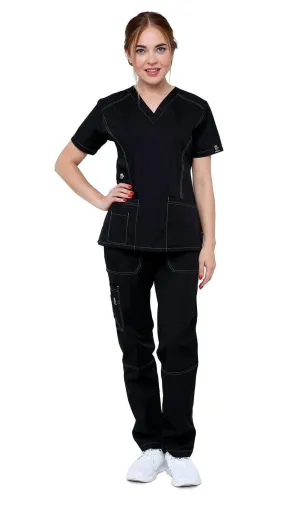 Women's Designer Slim Fit Contrast Medical Scrubs - Style 804