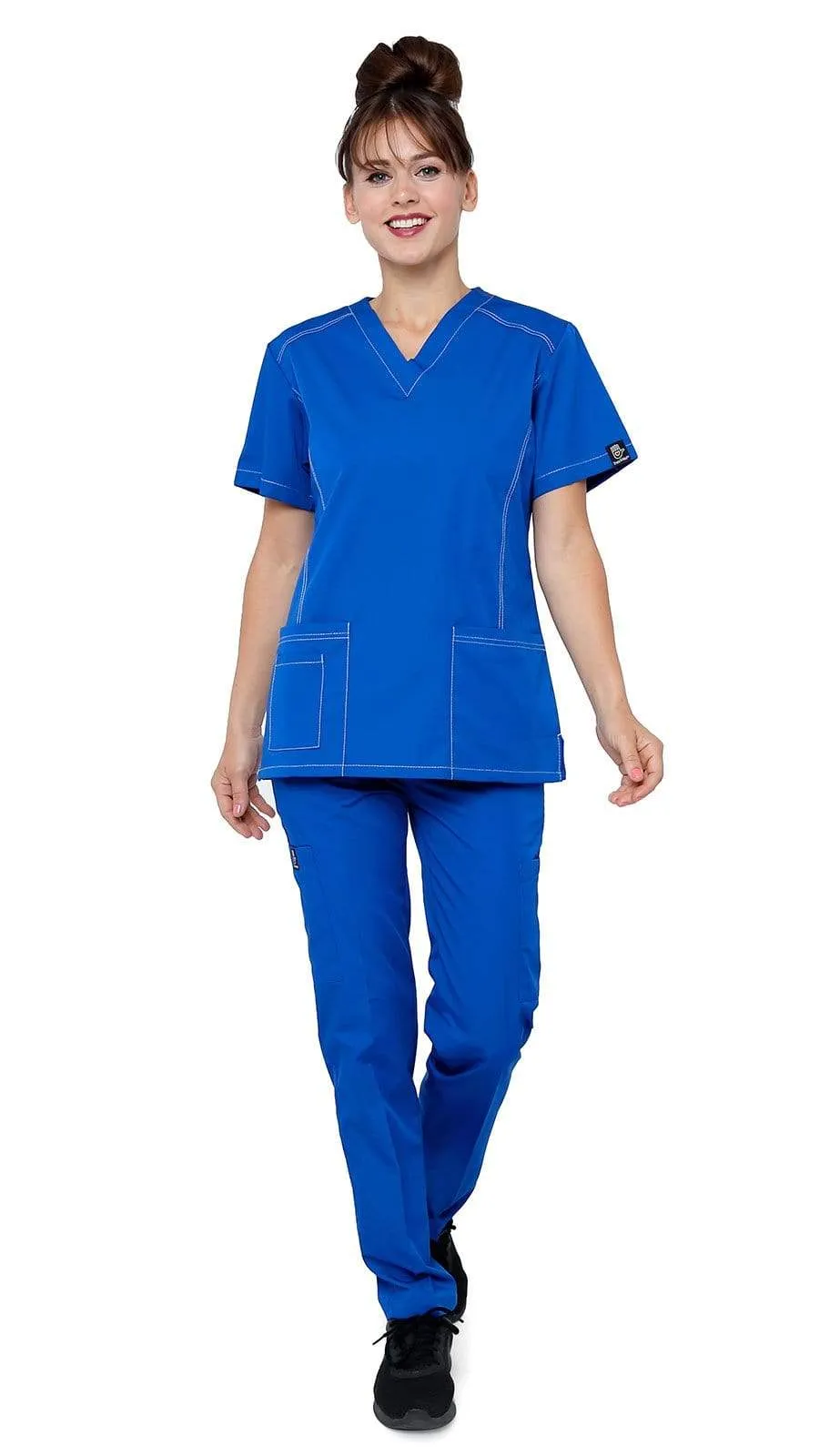 Women's Designer Slim Fit Contrast Medical Scrubs - Style 804