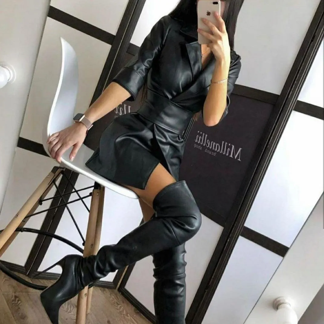 Women's dress leather jacket with belt