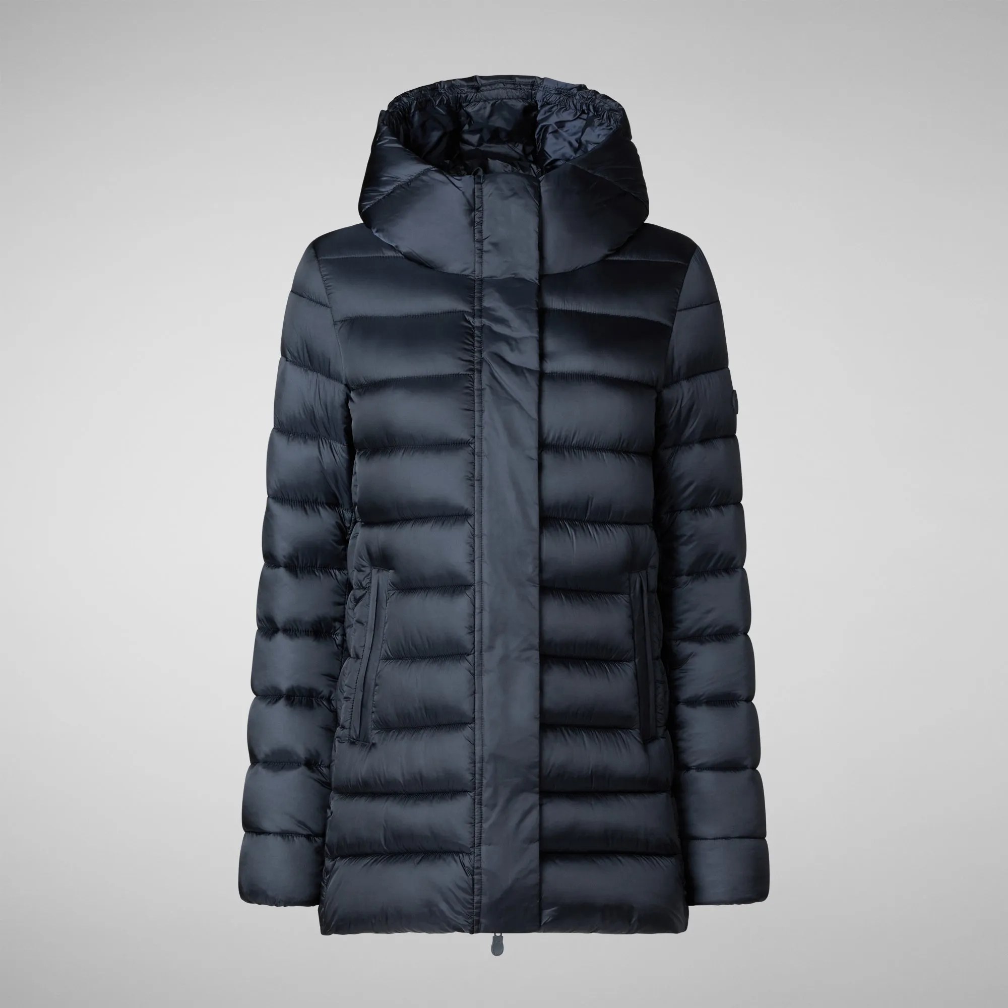 Women's Hooded Animal free Puffer Coat Drimia in Blue Black