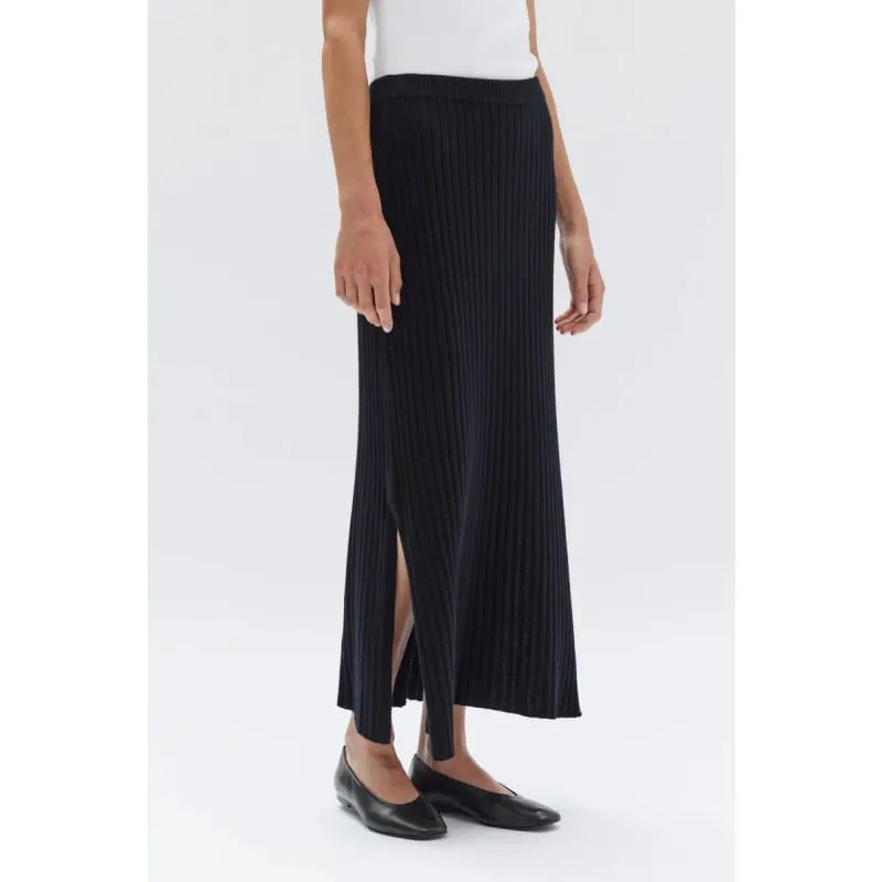 Wool Cashmere Rib Skirt | Black