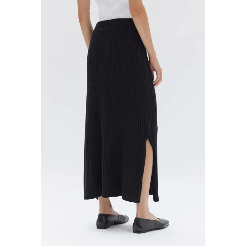 Wool Cashmere Rib Skirt | Black