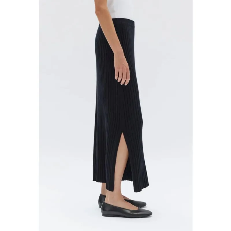 Wool Cashmere Rib Skirt | Black