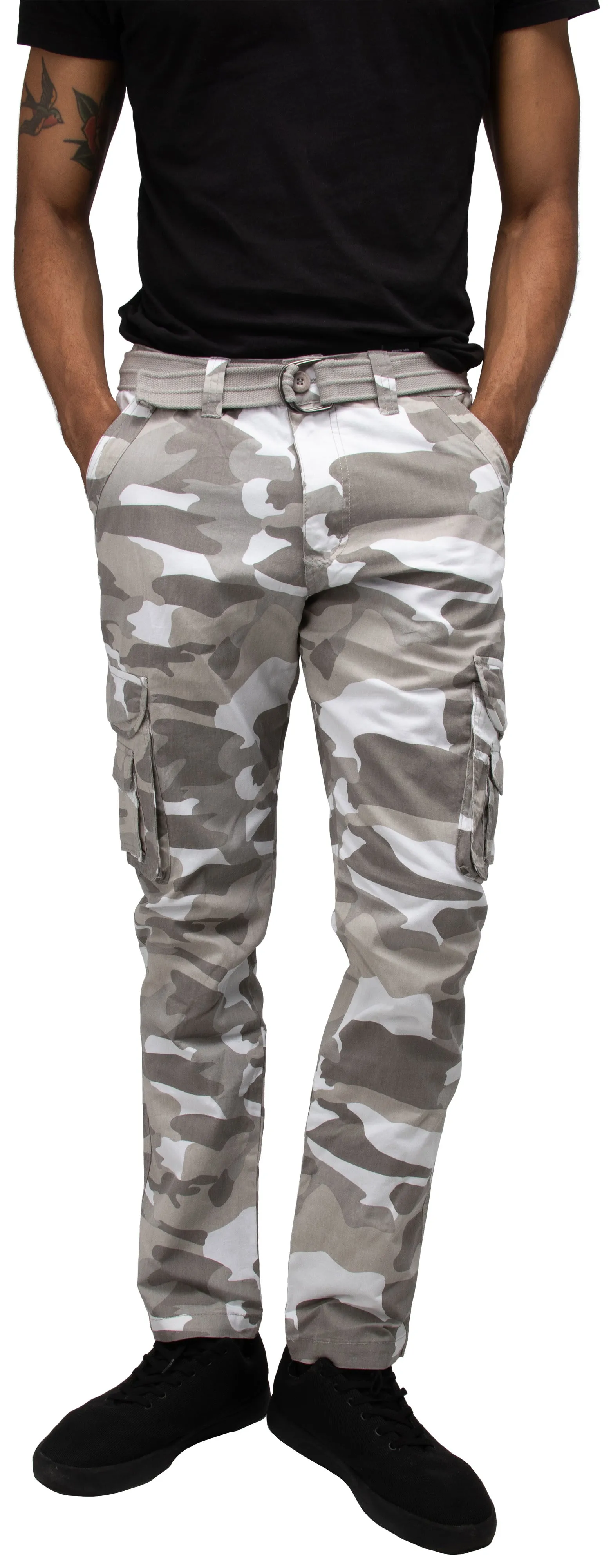 X RAY Men's Belted Classic Fit Cotton Cargo Pants