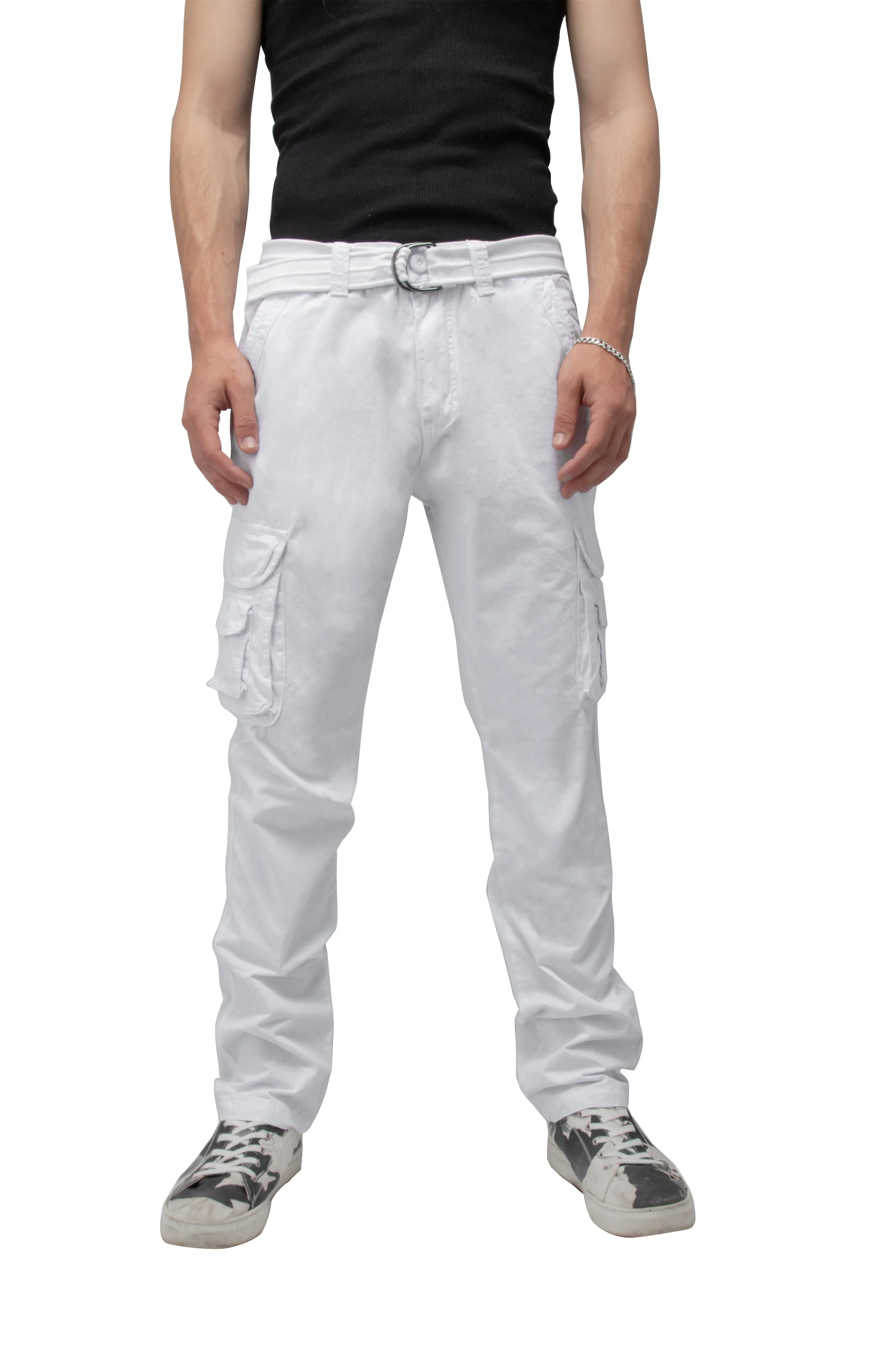 X RAY Men's Belted Classic Fit Cotton Cargo Pants