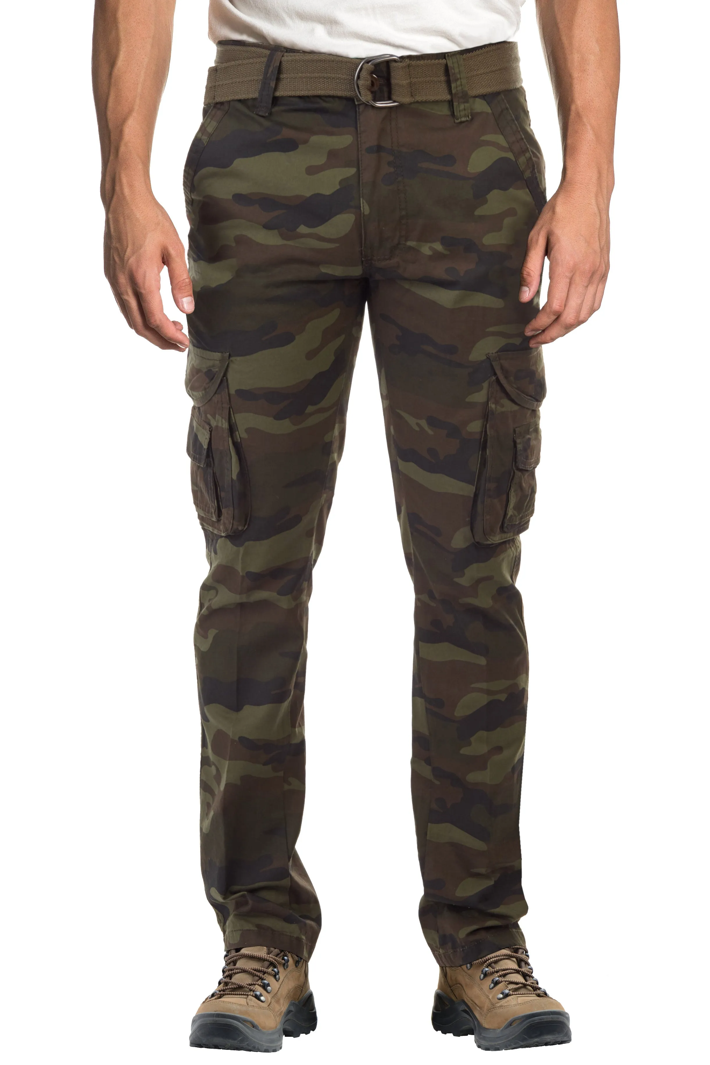 X RAY Men's Belted Classic Fit Cotton Cargo Pants