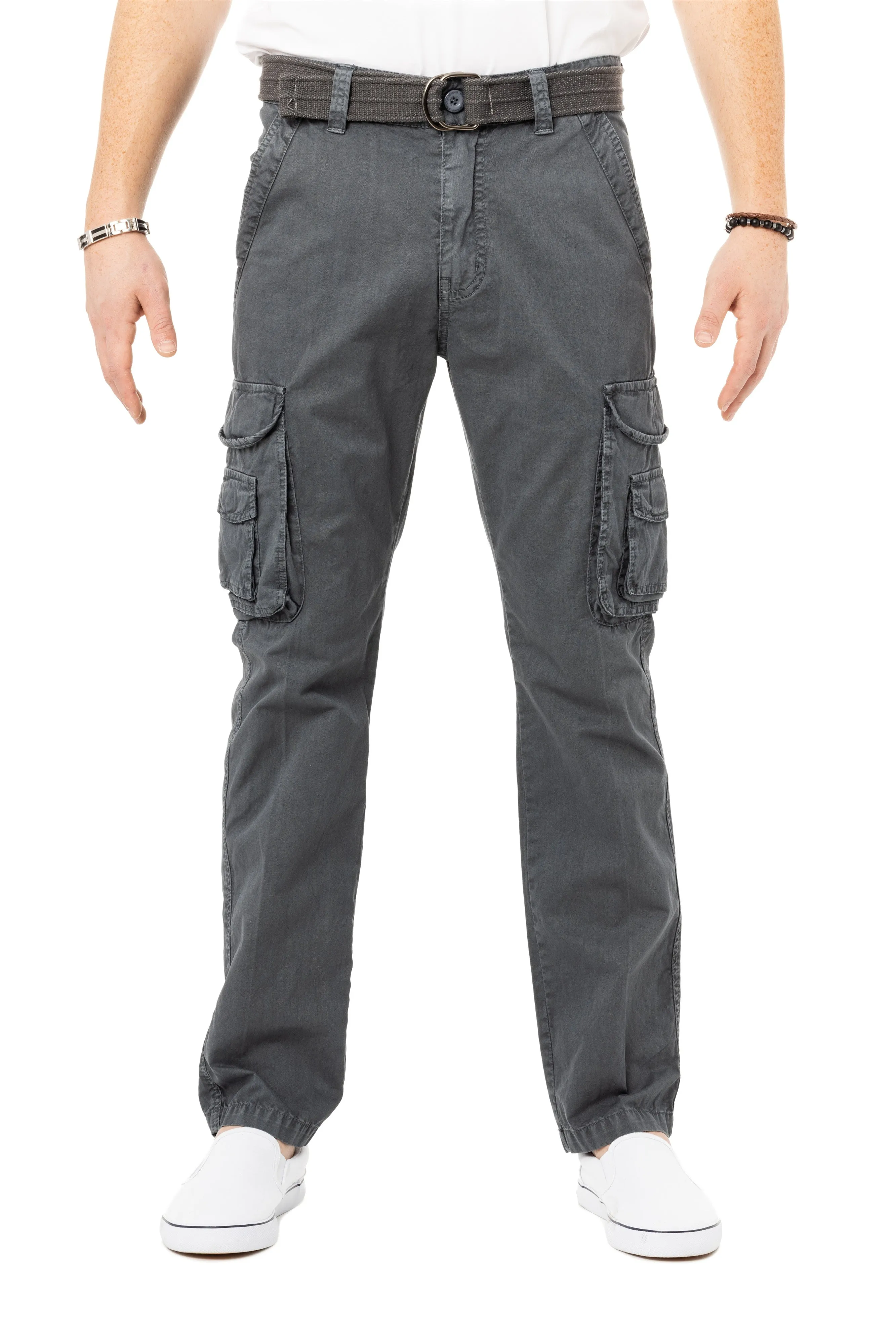 X RAY Men's Belted Classic Fit Cotton Cargo Pants