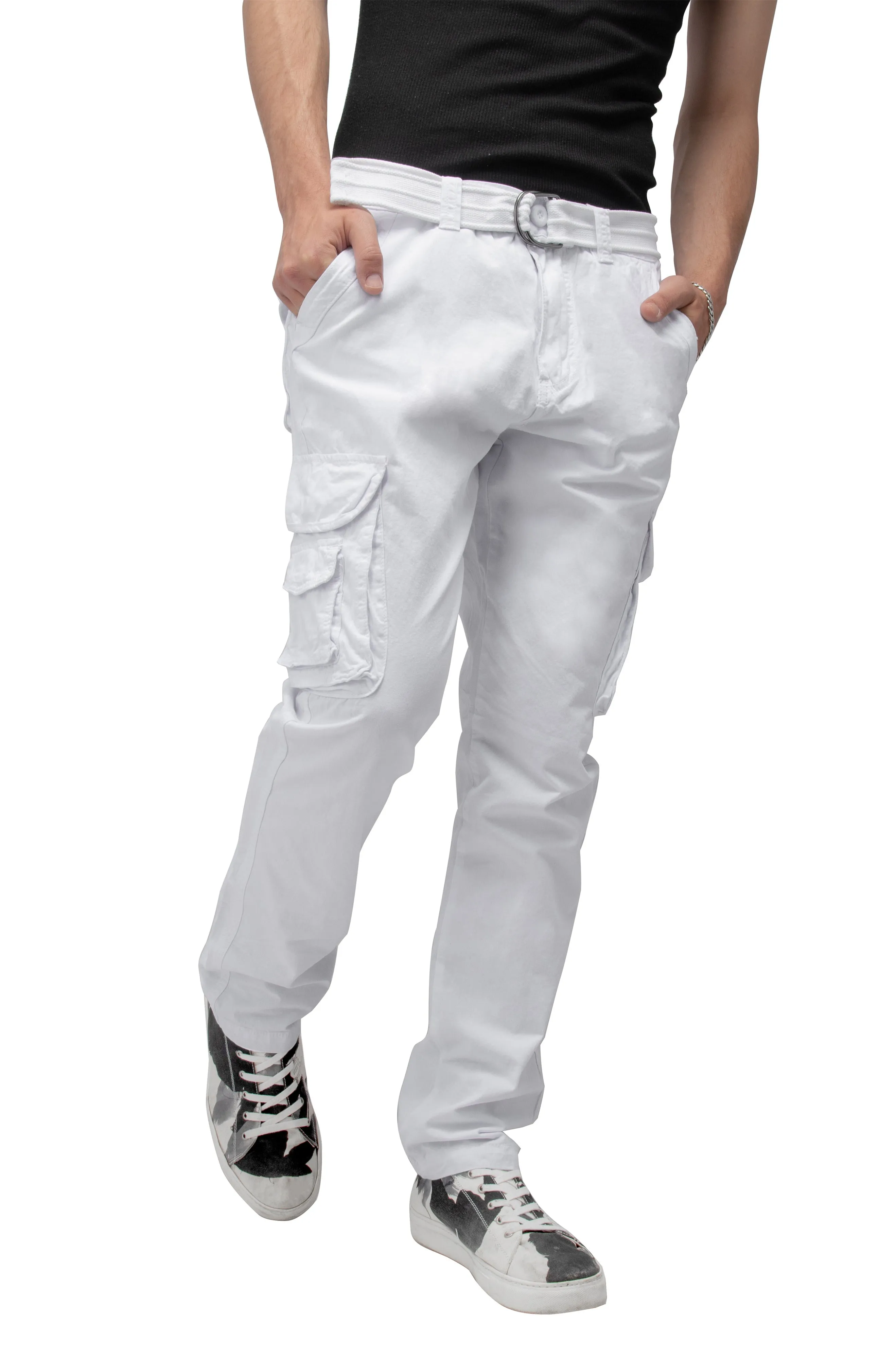 X RAY Men's Belted Classic Fit Cotton Cargo Pants