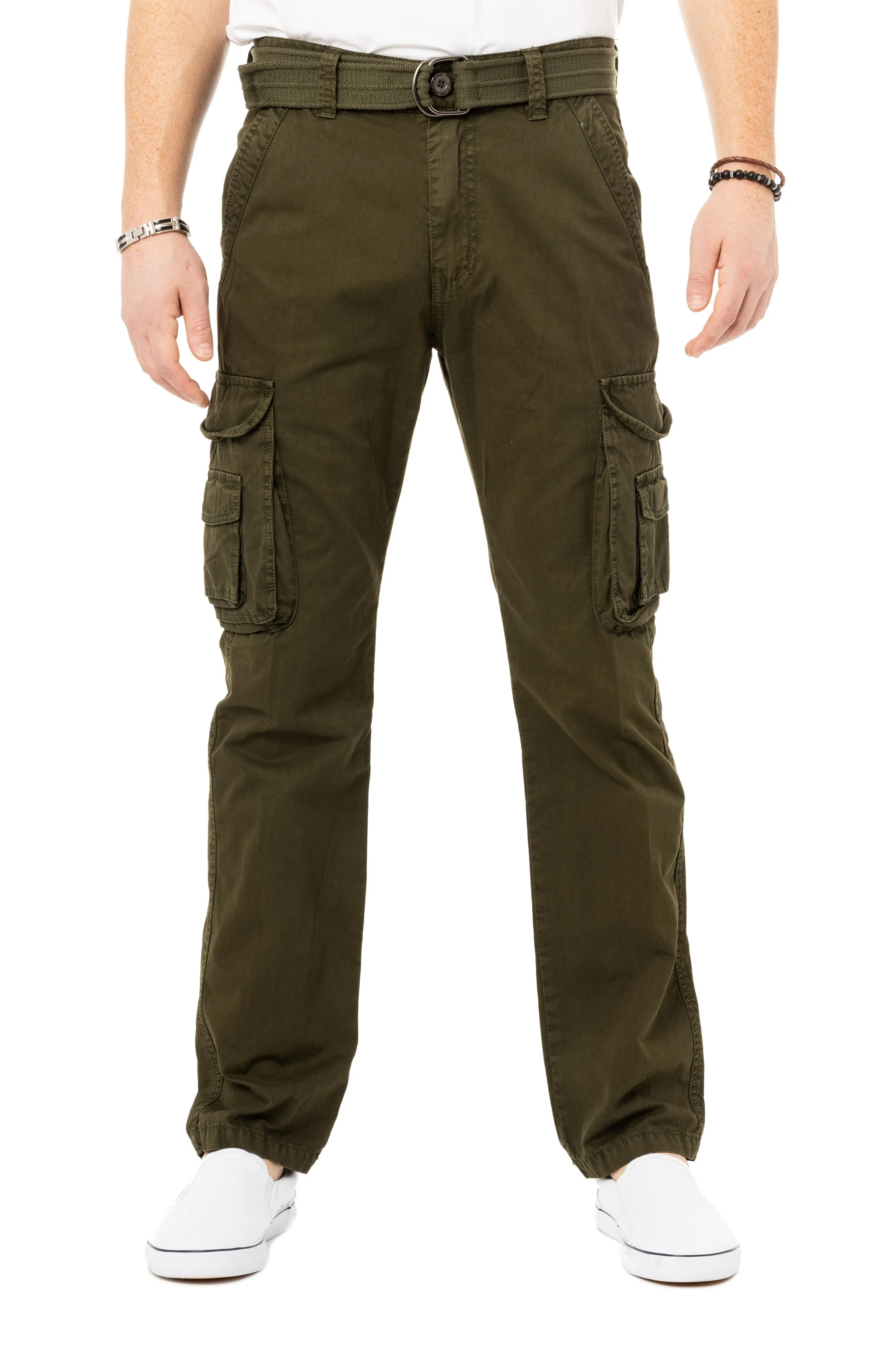 X RAY Men's Belted Classic Fit Cotton Cargo Pants