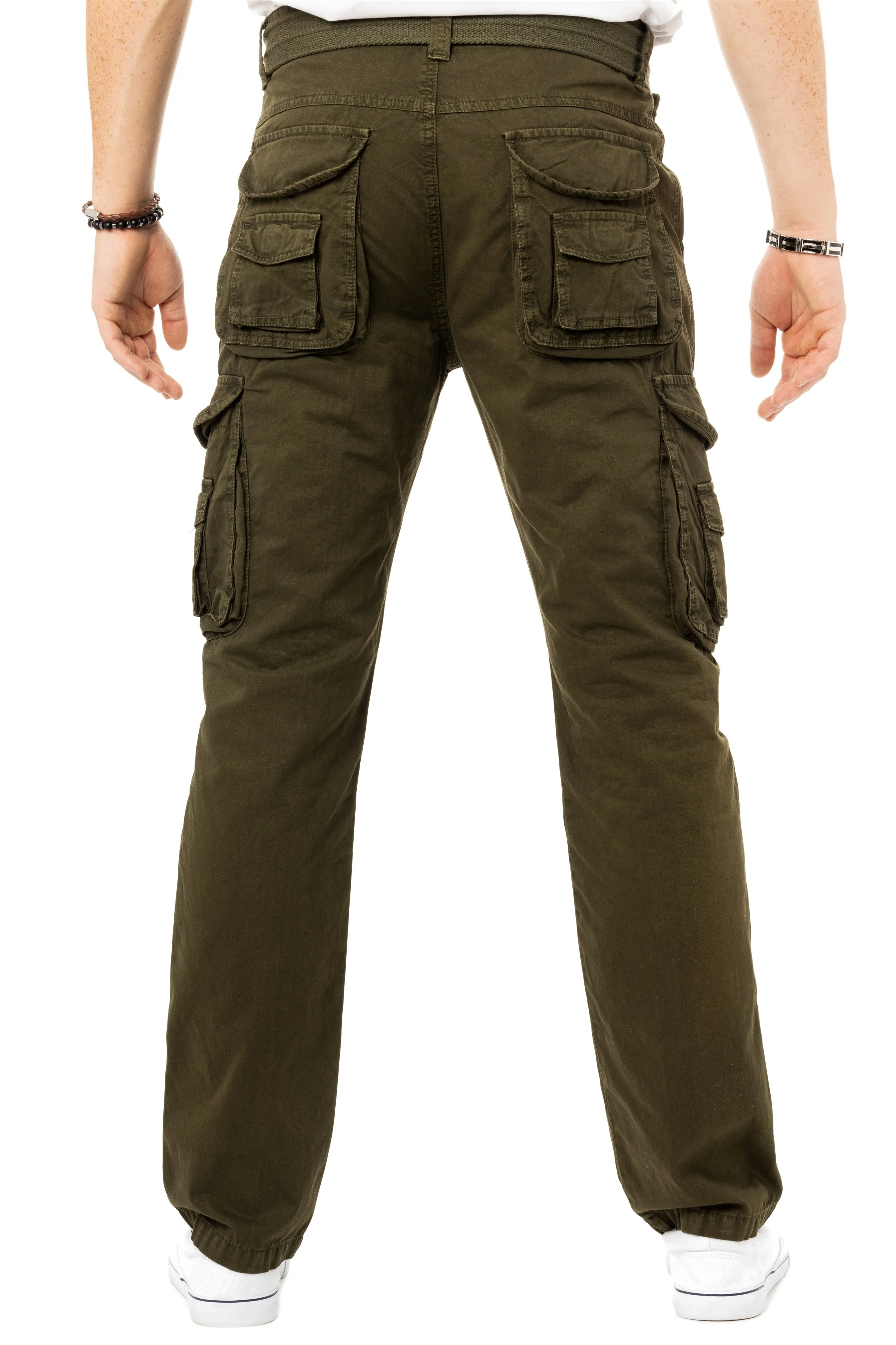 X RAY Men's Belted Classic Fit Cotton Cargo Pants