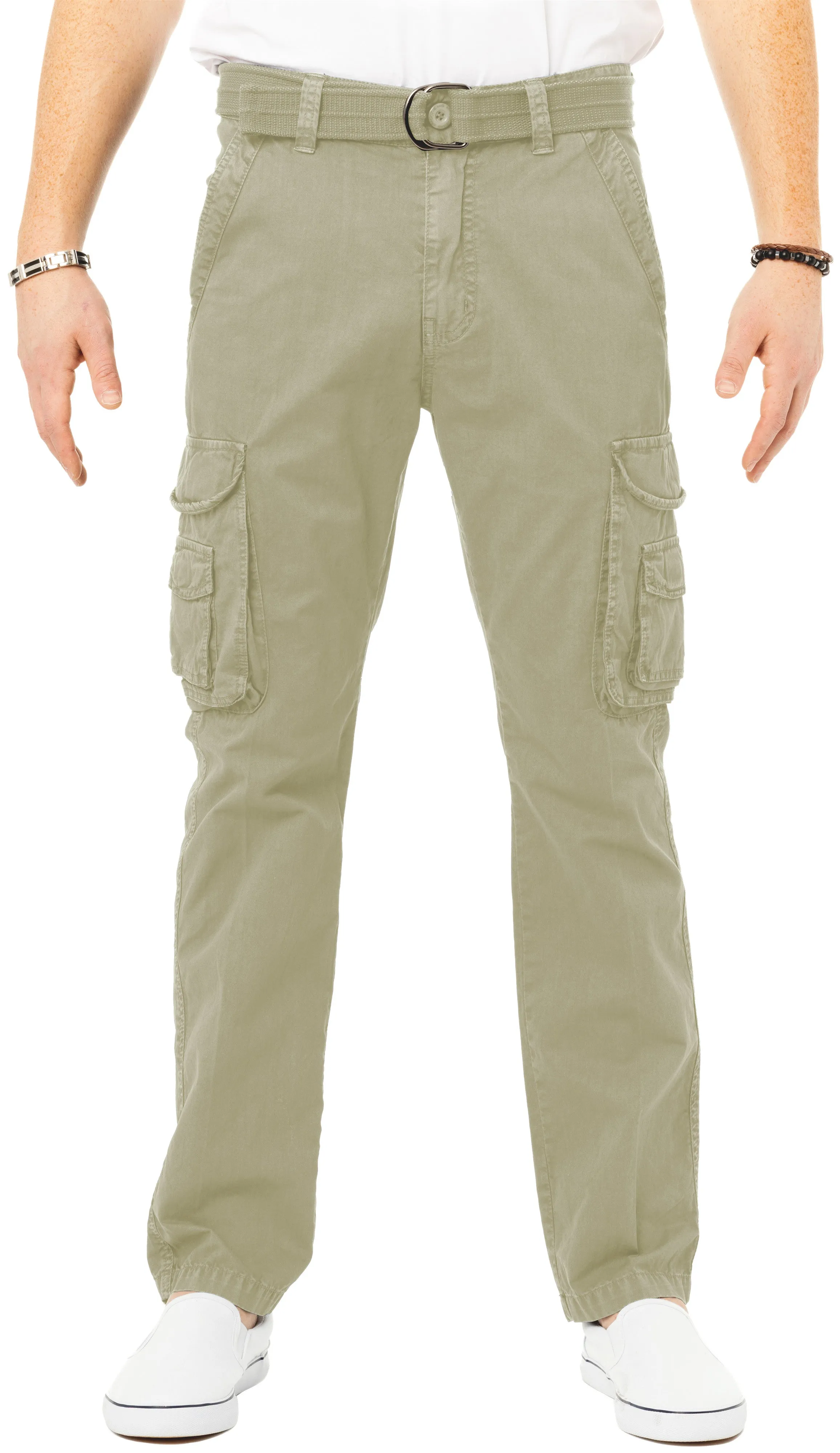 X RAY Men's Belted Classic Fit Cotton Cargo Pants