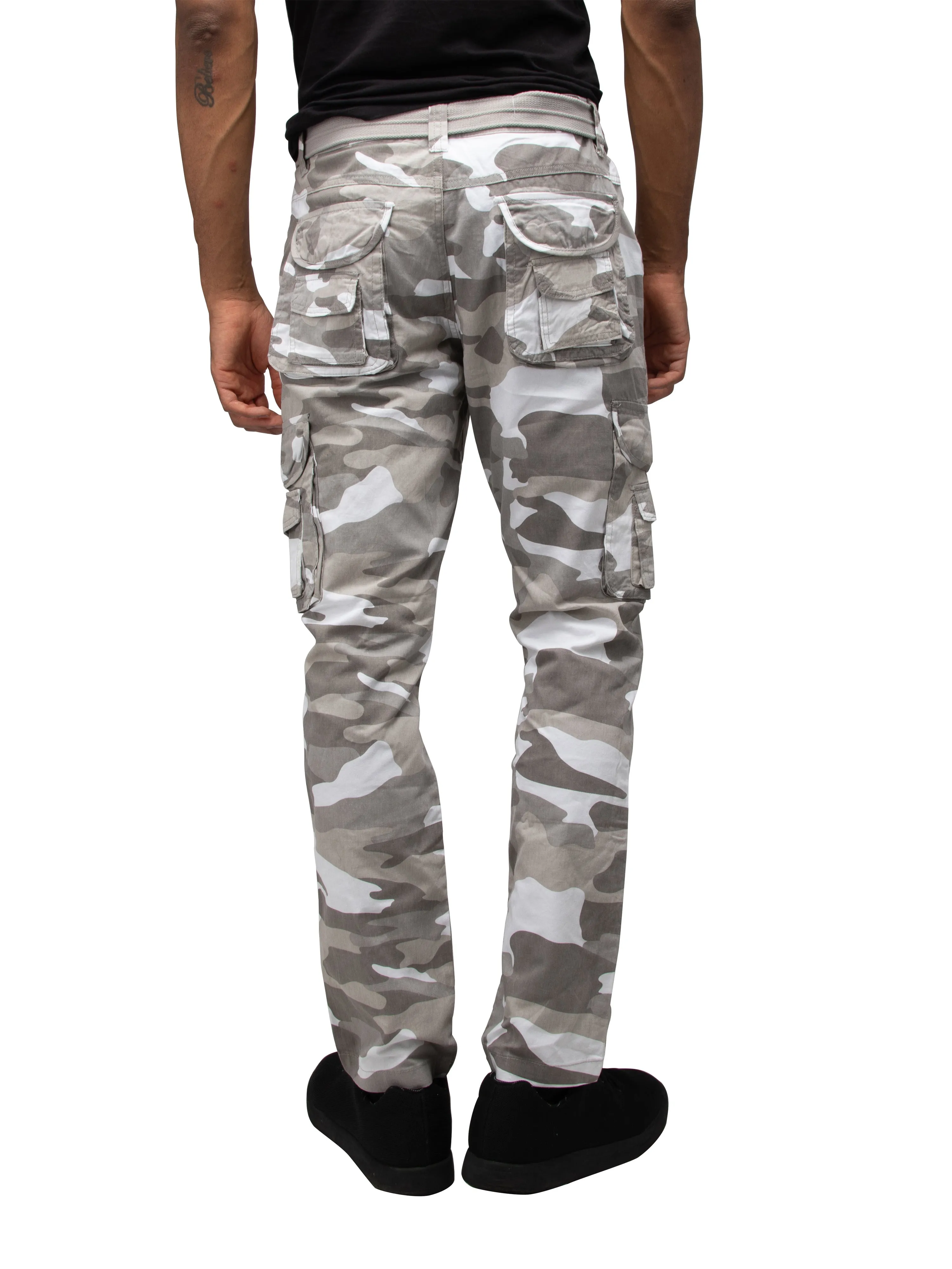 X RAY Men's Belted Classic Fit Cotton Cargo Pants