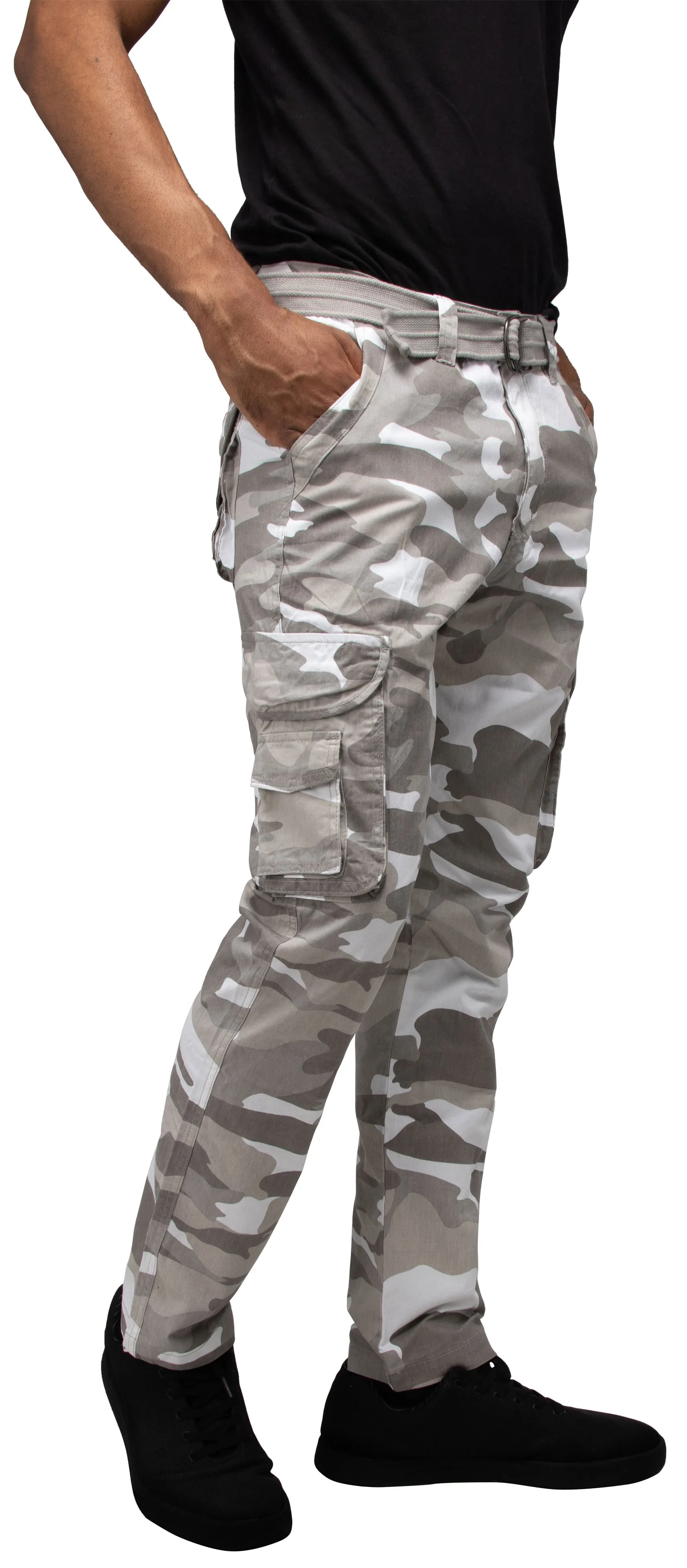 X RAY Men's Belted Classic Fit Cotton Cargo Pants