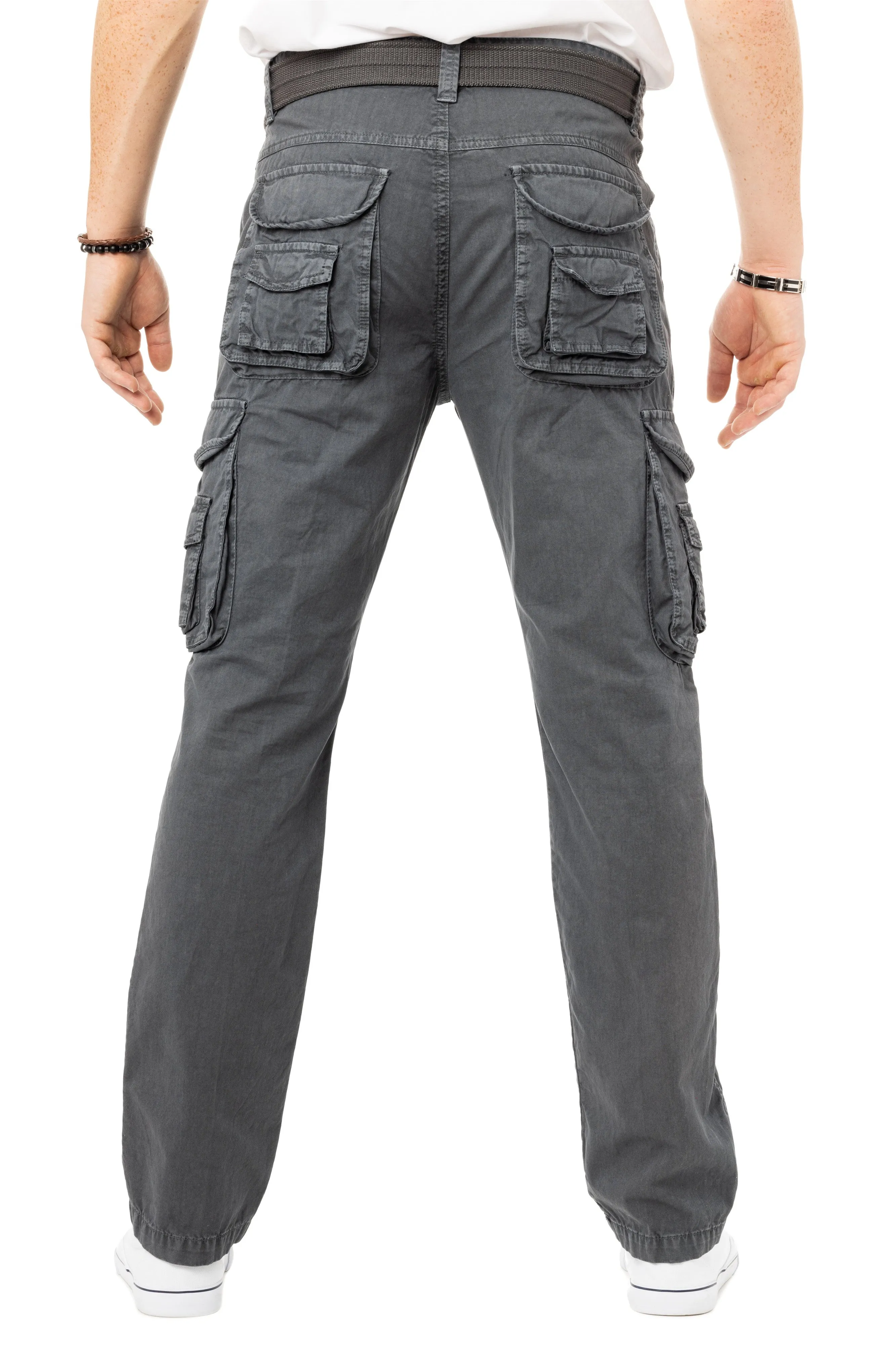 X RAY Men's Belted Classic Fit Cotton Cargo Pants