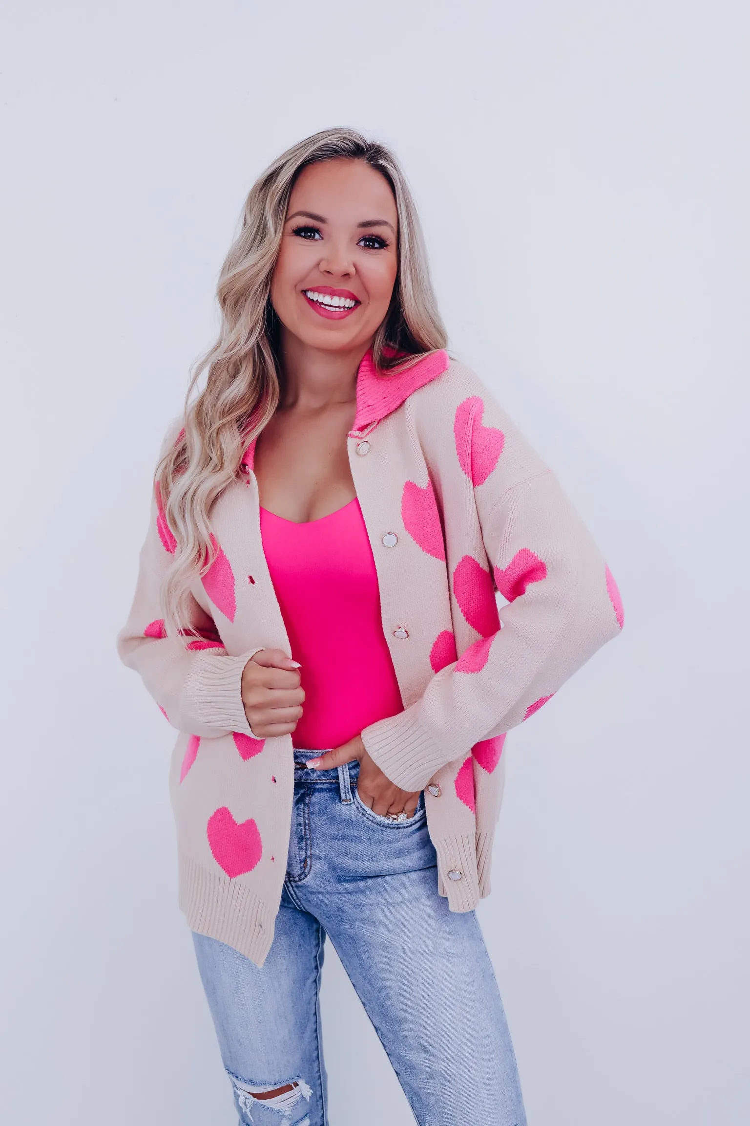 Your Heart's Desire Collared Cardigan - Pink