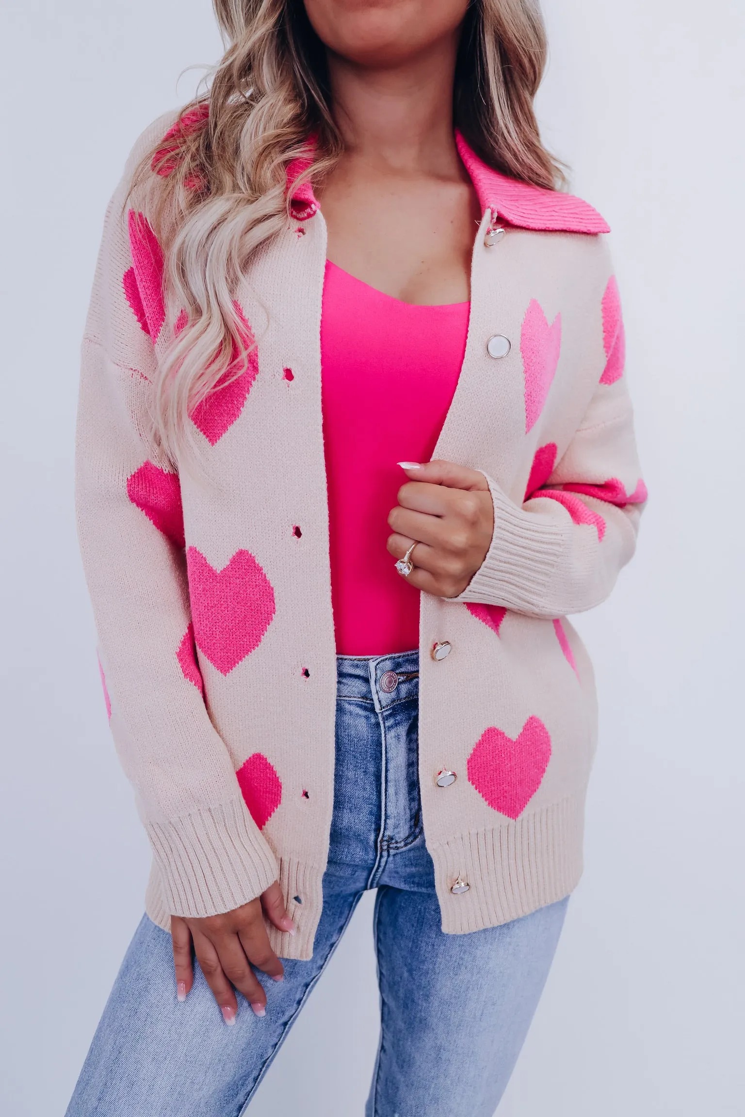 Your Heart's Desire Collared Cardigan - Pink