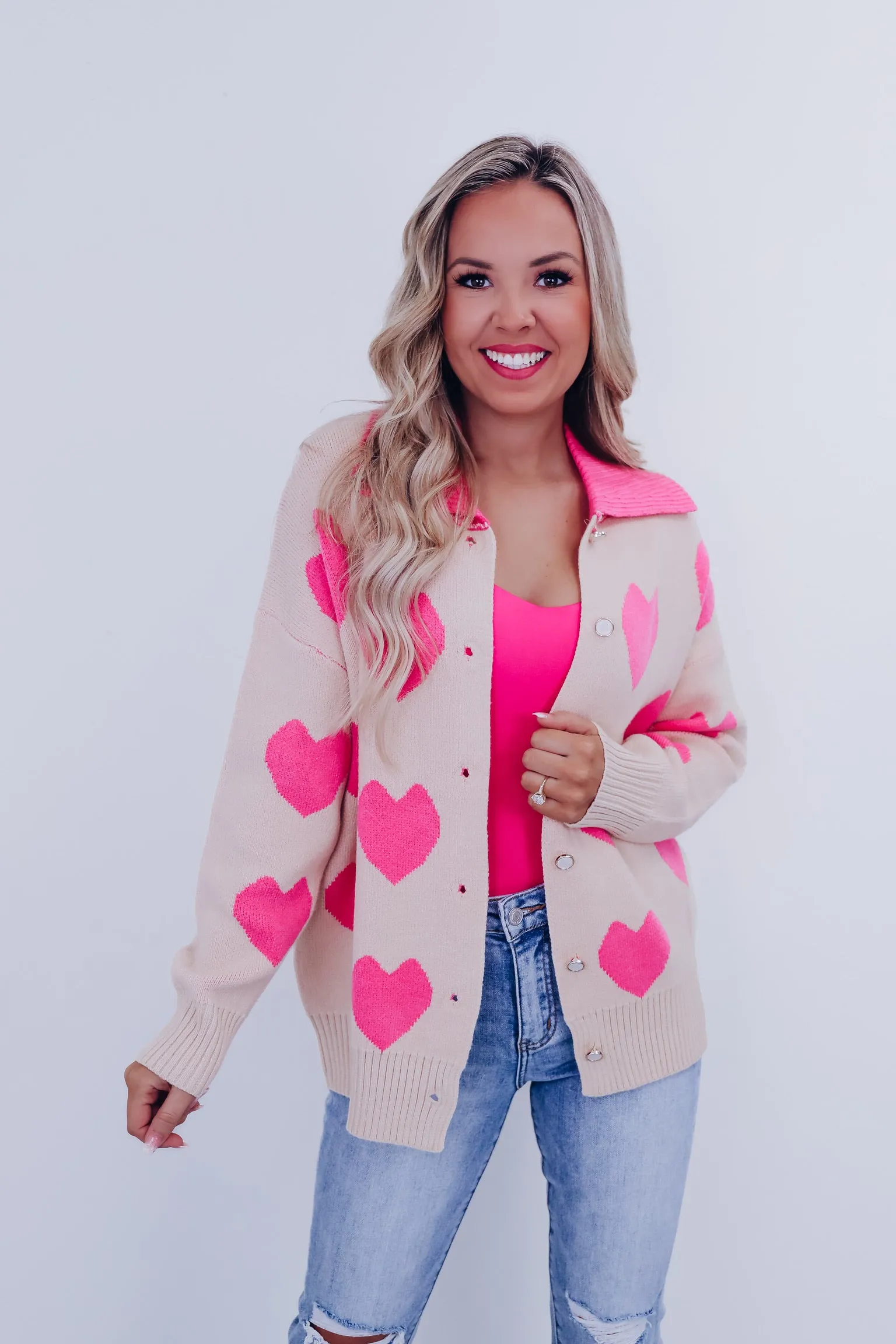 Your Heart's Desire Collared Cardigan - Pink