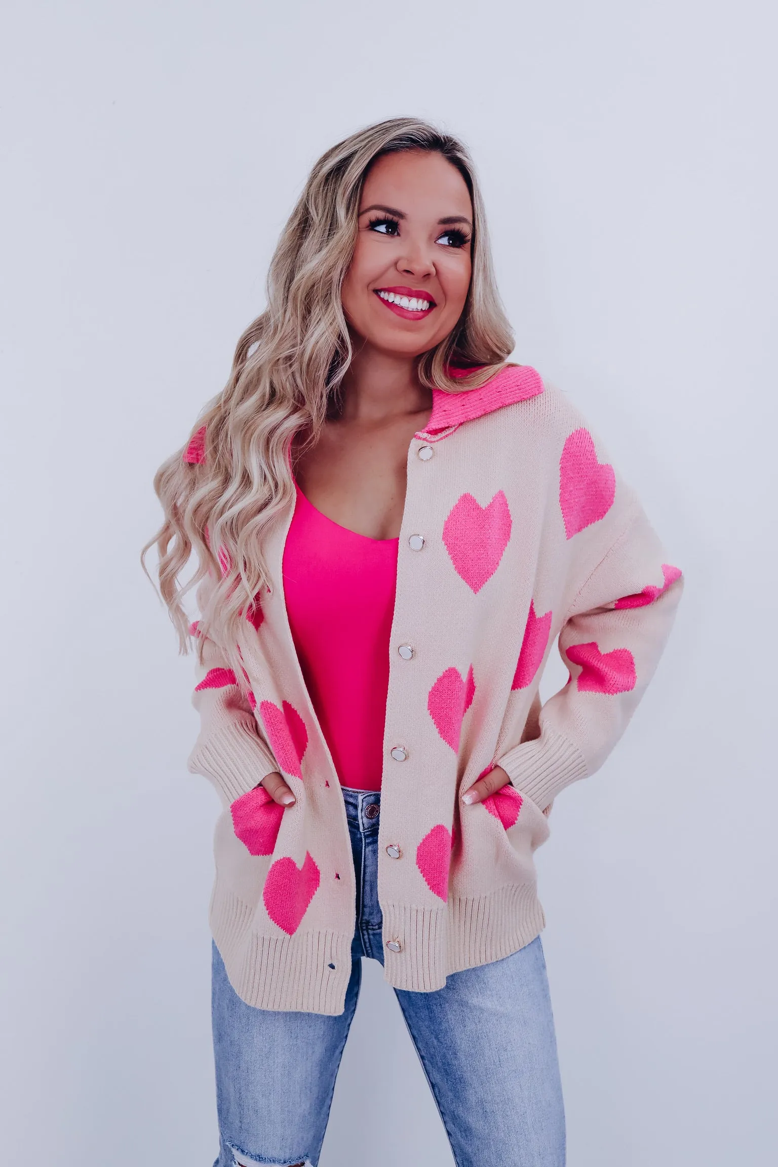 Your Heart's Desire Collared Cardigan - Pink