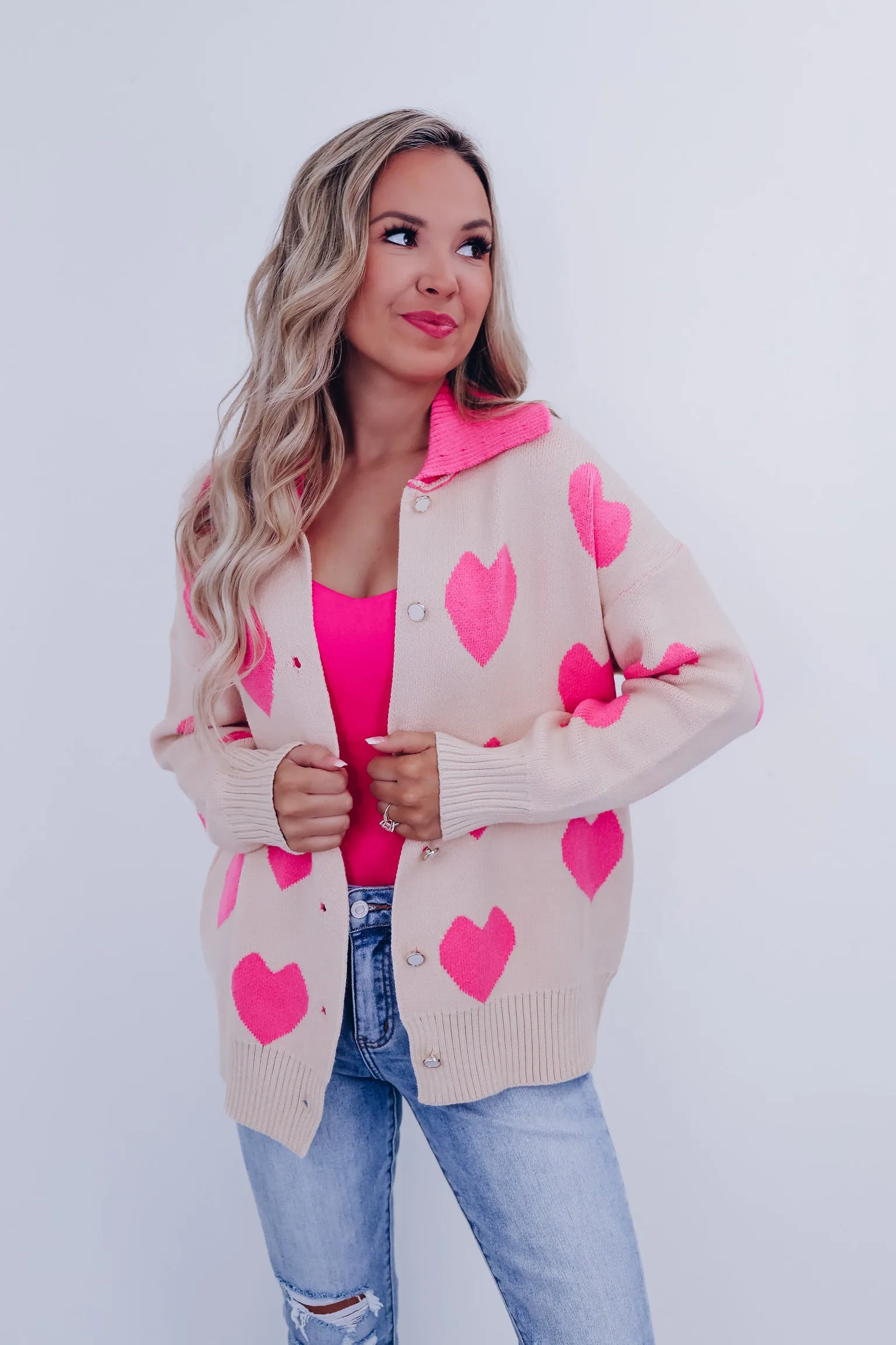 Your Heart's Desire Collared Cardigan - Pink