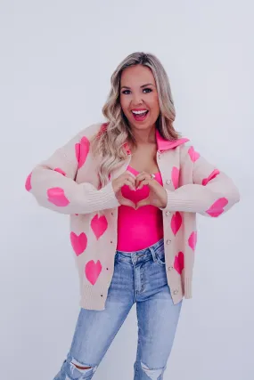 Your Heart's Desire Collared Cardigan - Pink